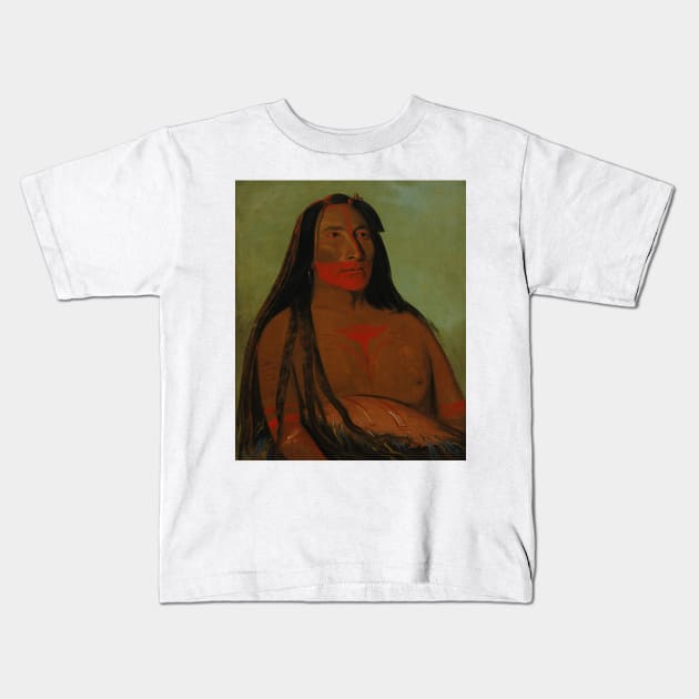 Mah-to-toh-pa, Four Bears, Second Chief in Mourning by George Catlin Kids T-Shirt by Classic Art Stall